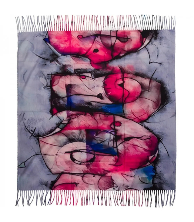 Abstract shawl scarf multicolored elegant with tassels