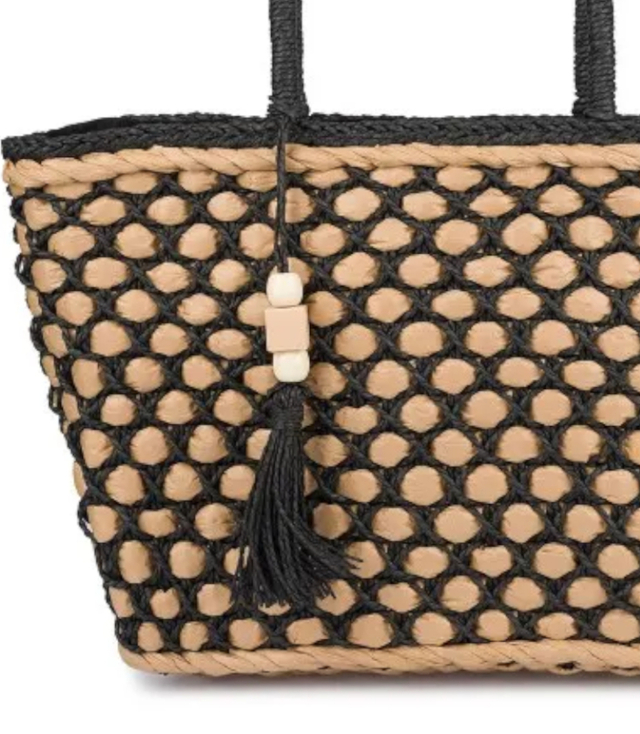 Large basket, summer bag, soft woven handbag with tassel