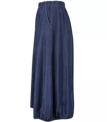 Długa spódnica denim jeans bombka z kieszeniami