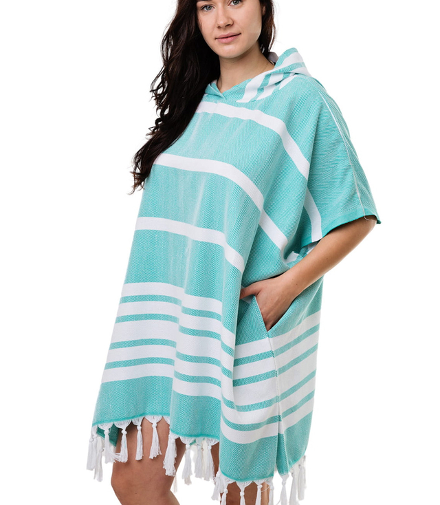Sauna poncho with striped tassels UNISEX cotton