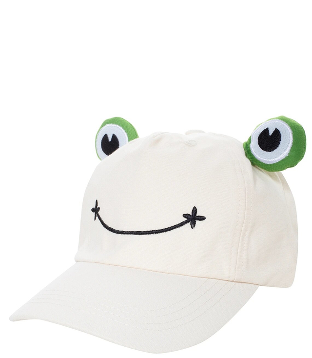 Children's baseball cap decorated with embroidery and frog eyes