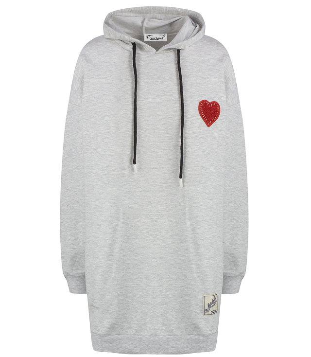 Long oversize dress sweatshirt with hood and heart patch LILLY