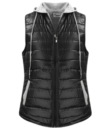 Krótki bezrękawnik damski kamizelka z kapturem