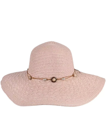 Women's straw hat with pebbles large brim