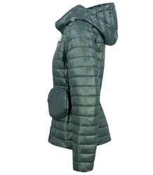 Short transitional quilted jacket with a sachet