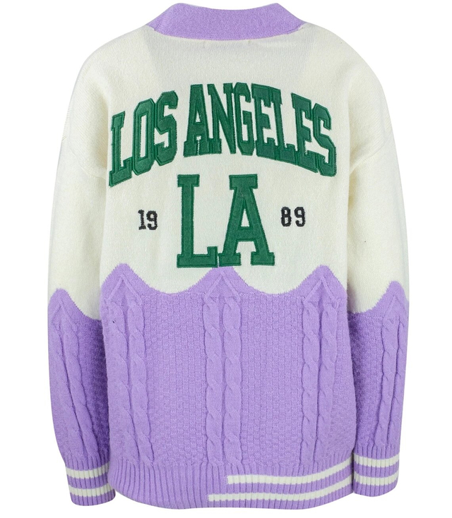 Sweter kardigan z naszywkami Los Angeles