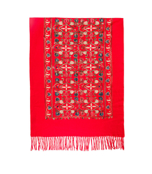 Women's scarf with embroidered pattern and tassels