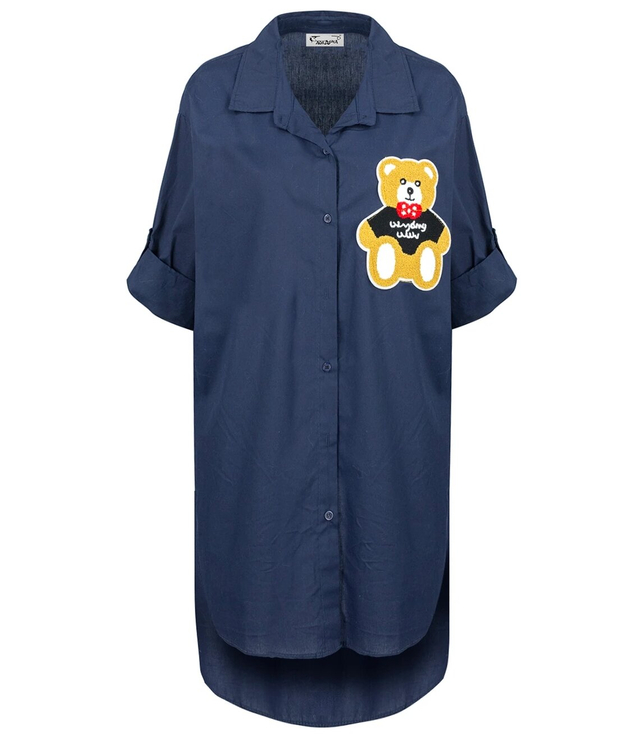 Long shirtdress shirt tunic with a teddy bear