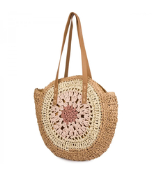 Large round braided handbag with openwork pattern