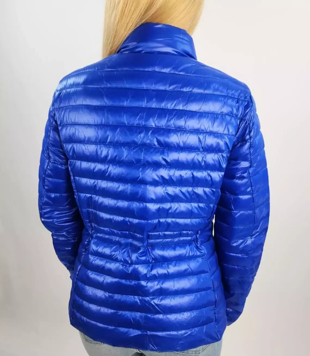 Short transitional quilted jacket with a stand-up collar