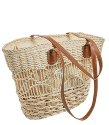 Medium basket, summer bag, stiff handbag, woven eco-leather handles