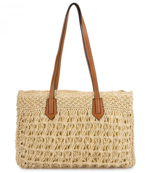 Openwork raffia bag with elegant handles boho style for summer