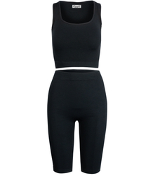 Sporty, ribbed set of short leggings + top with wide straps MISSY