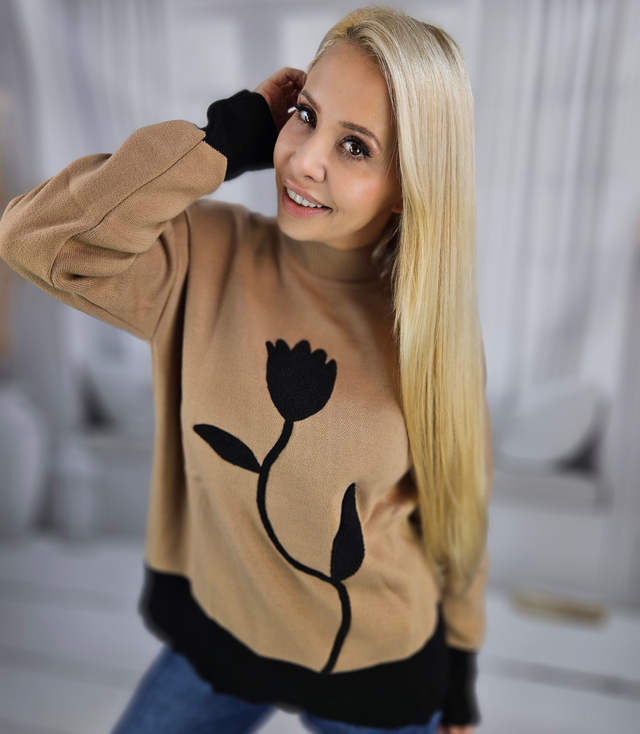 Women's sweater half turtleneck warm flower print autumn winter ROSELYN