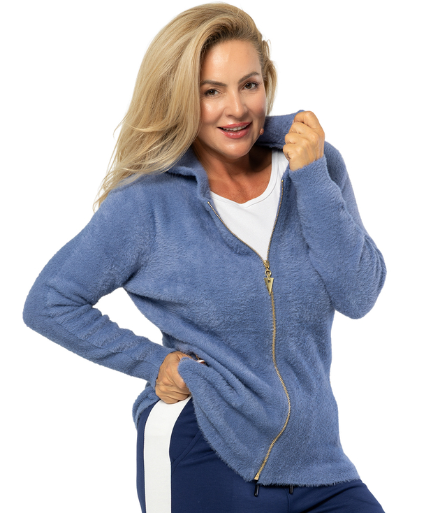 Warm cardigan sweater made of fluffy knit fabric GRAZYNA
