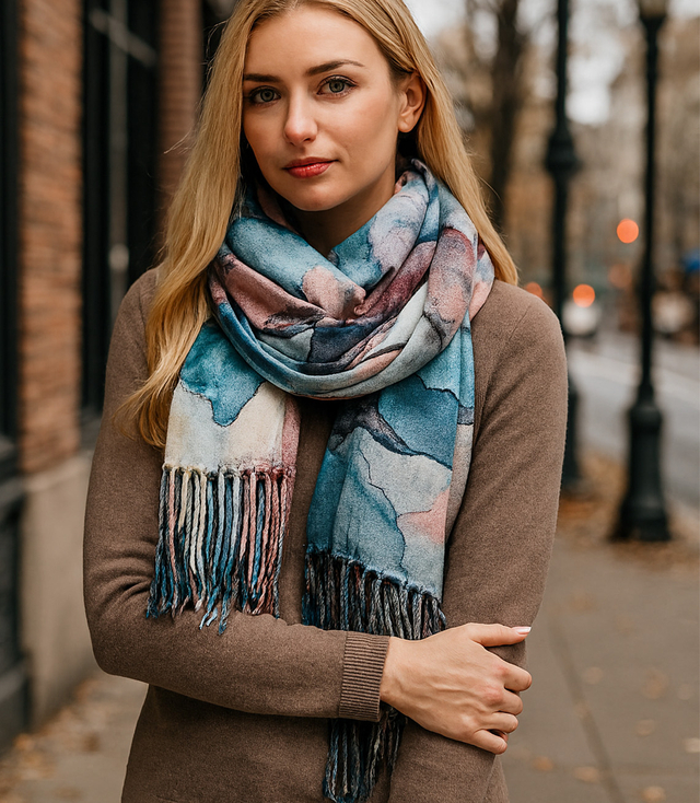 Shawl Scarf tassel warm floral soft smooth 180x70 cm