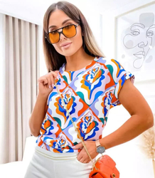 Loose blouse stylish colorful short sleeve