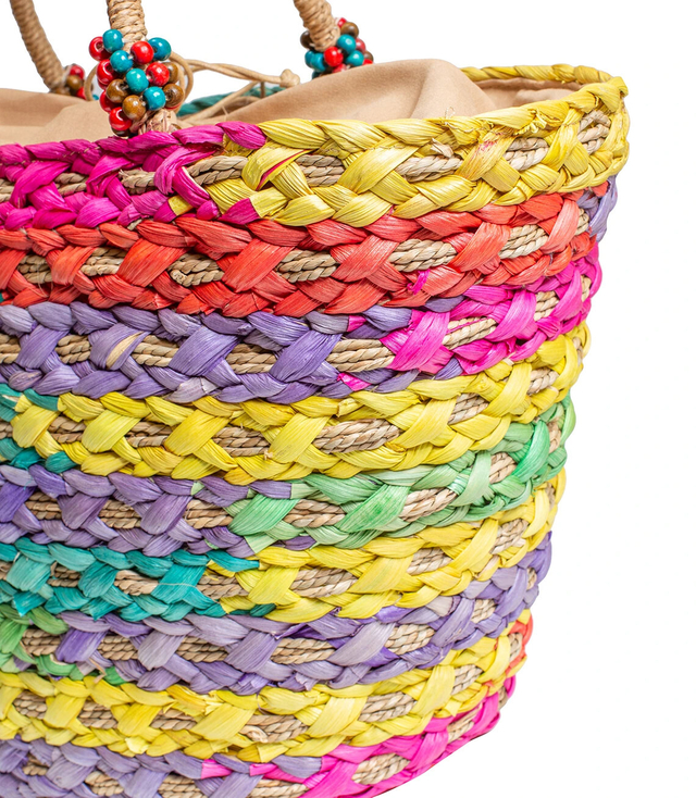 Mega large summer bag braided basket lined with beads