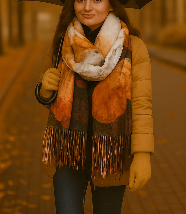 Square shawl scarf for women with tassels AGRAFKA