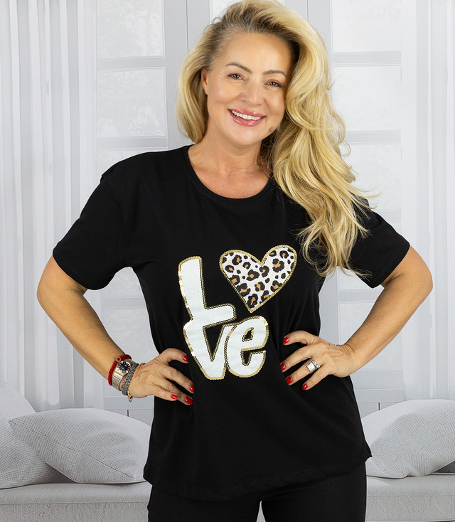 T-shit bluzka koszulka z nadrukiem LOVE i cekinami ALINA