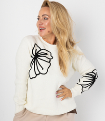 Classic women's sweater with 3D flower applique CLASSIC BLOOM