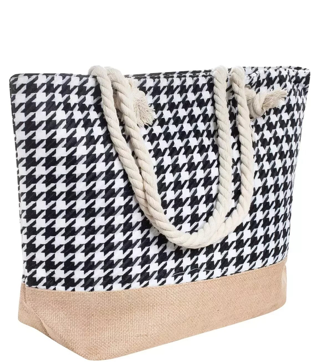 Mega large summer houndstooth beach bag