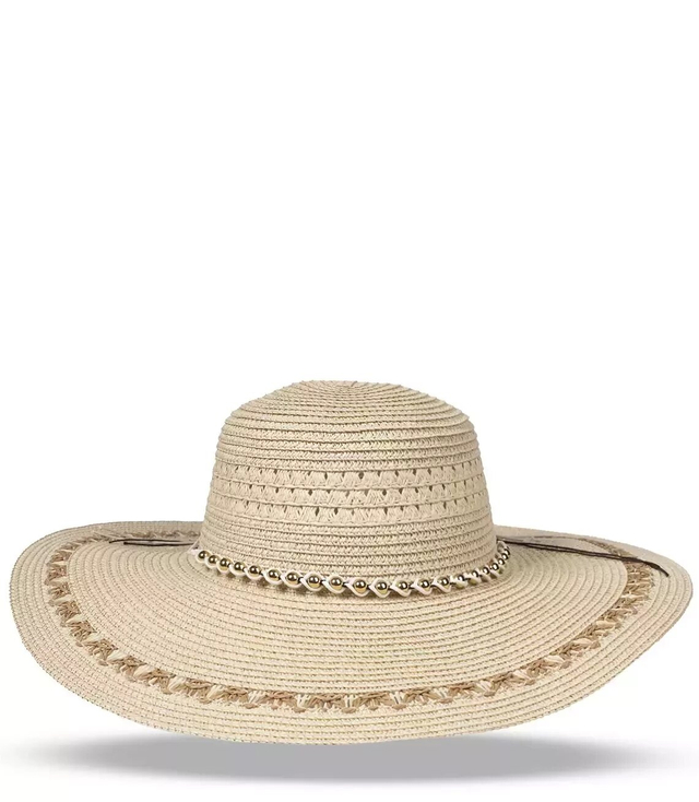 Large women's wide-brimmed hat with beads