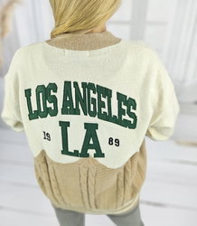 Short cardigan sweater with Los Angeles patches