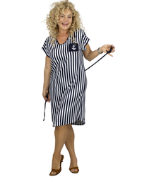 Navy striped midi dress with waist tie MARINA