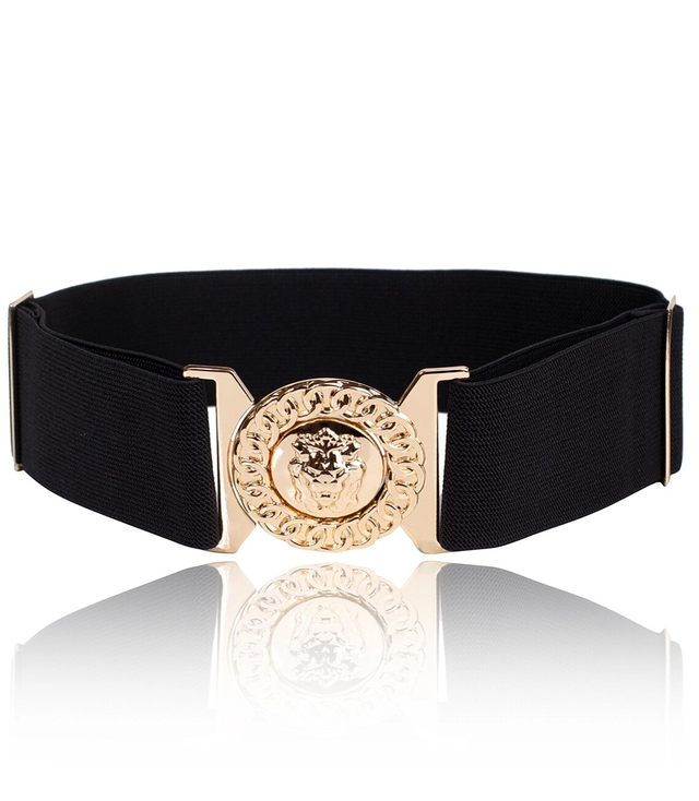 Women's belt with gold lion adjustable elastic