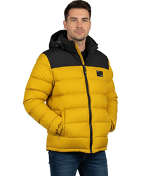 Warm men's quilted winter jacket with hood 