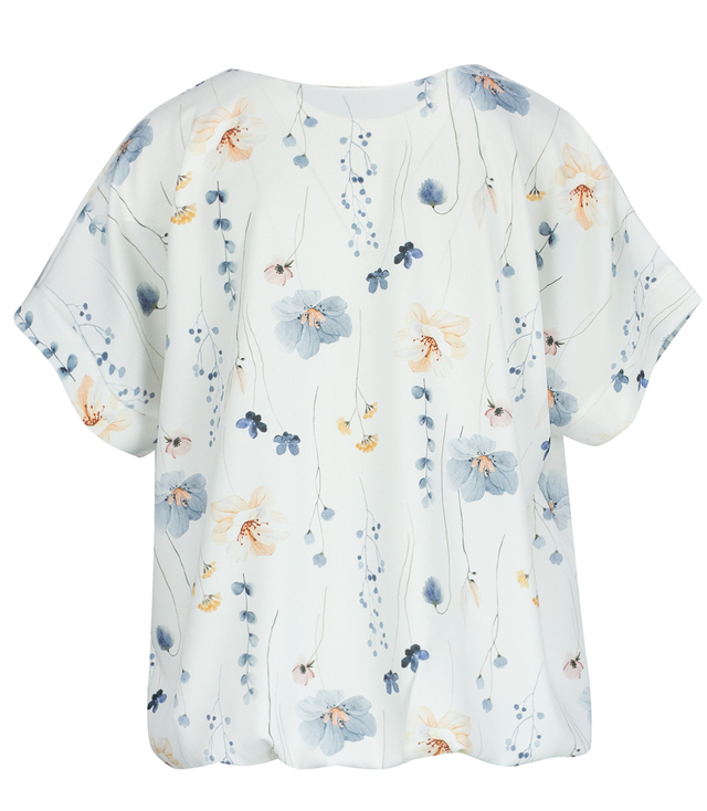 Elegant blouse with a round neckline and an elastic waistband with an EMI print