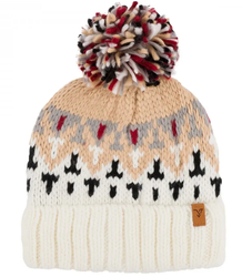 Warm women's cap with colorful pom-pom in winter pattern autumn winter