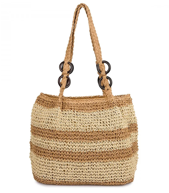 Boho raffia handbag with adjustable, thicker strap