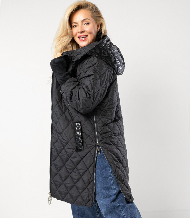 Long winter jacket with decorative hood LUNA