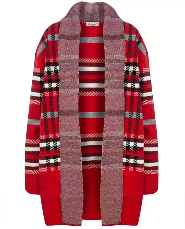 WARM Sweater. Checkered cardigan overlay