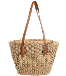 Medium basket, summer bag, stiff handbag, woven eco-leather handles