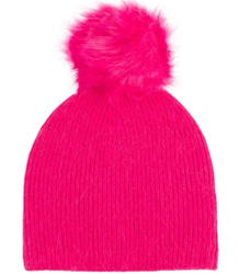 Warm women's beanie with pompon winter autumn ribbed monochrome hat