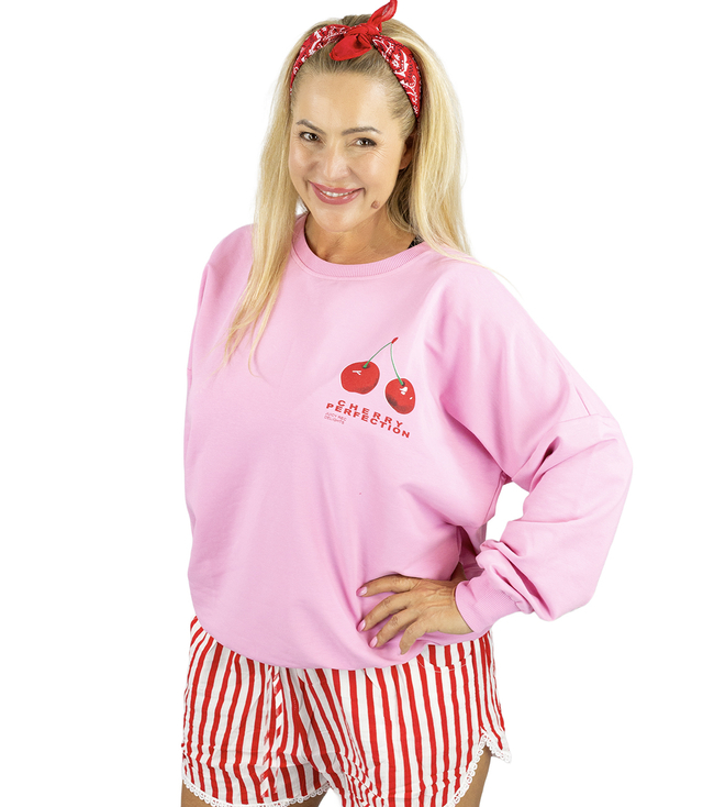  Damska bluza oversize nadruk z wiśniami CHERRY PERFECTION