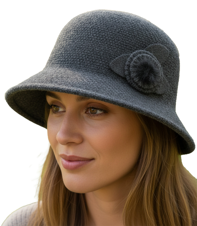 Women's hat cloche patch flower
