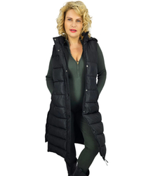 Women's long sleeveless quilted vest with hood TORI