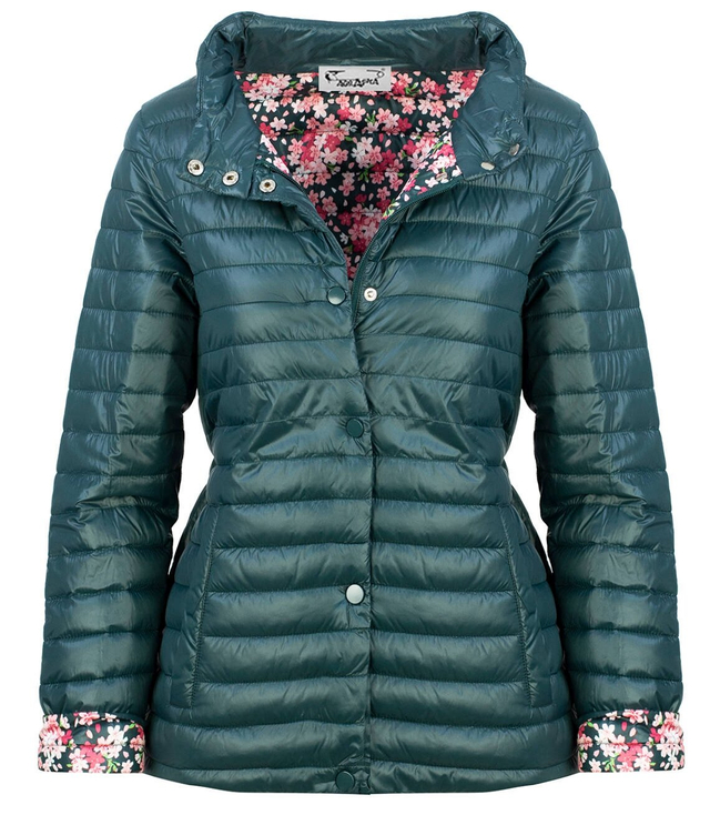 Short transitional quilted jacket with flowers