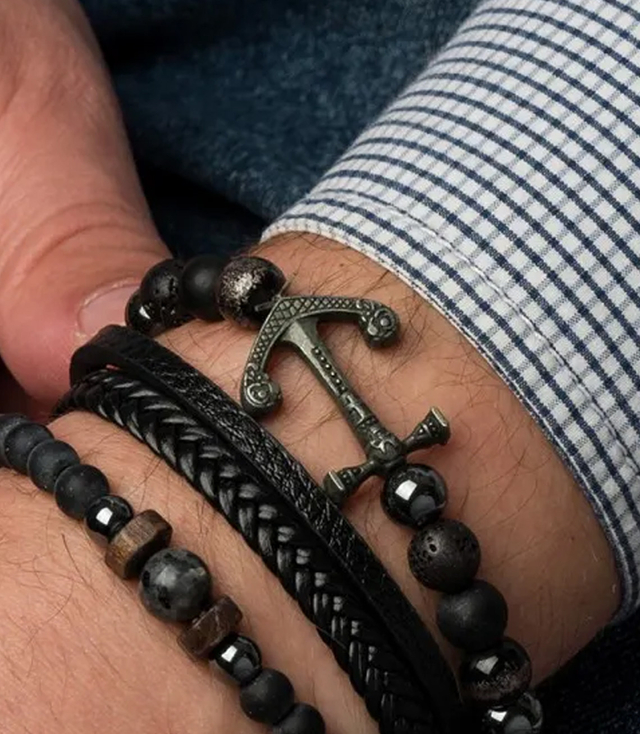 Zestaw bransoletek męskich kamień naturalny z kotwicą