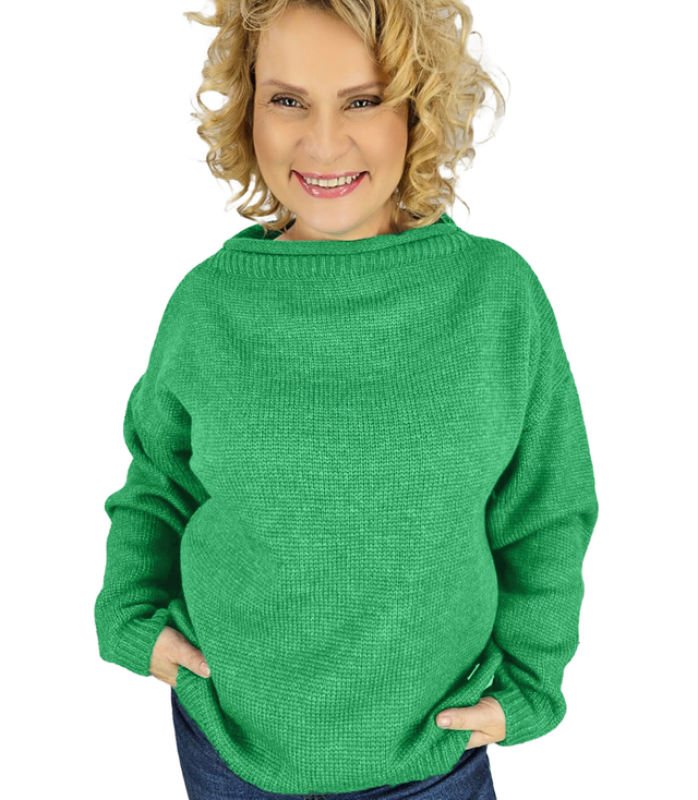 Warm women's oversize sweater boat neckline MARLENA