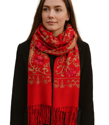 Women's folklore scarf with flower motif and tassels