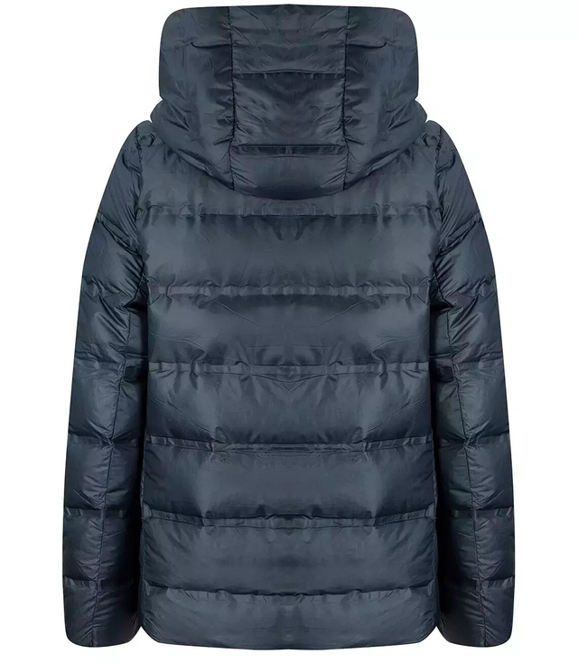 Short quilted transitional jacket with a hood