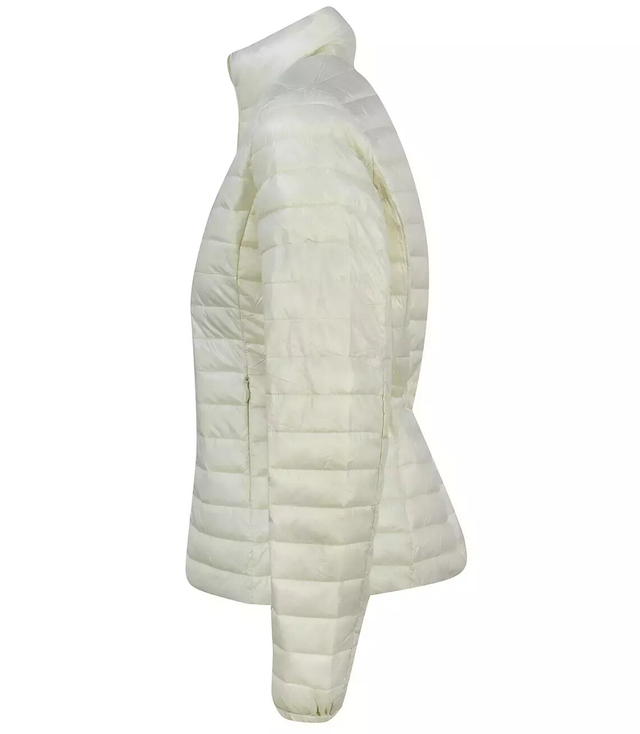 Short transitional quilted jacket with a stand-up collar