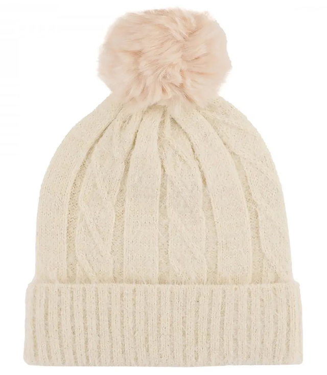 Warm women's cap with pompom and shiny thread autumn winter hat 