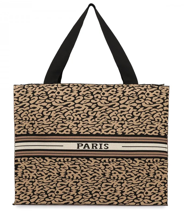 Stylish shopper bag with leopard print and PARIS lettering