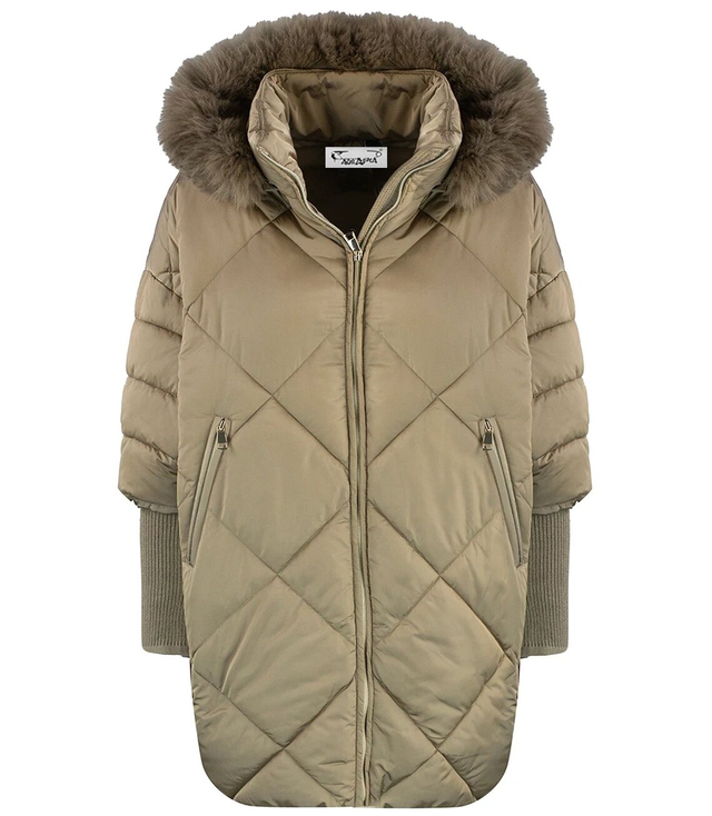 Warm womens winter quilted jacket with a hood and fur NASTY